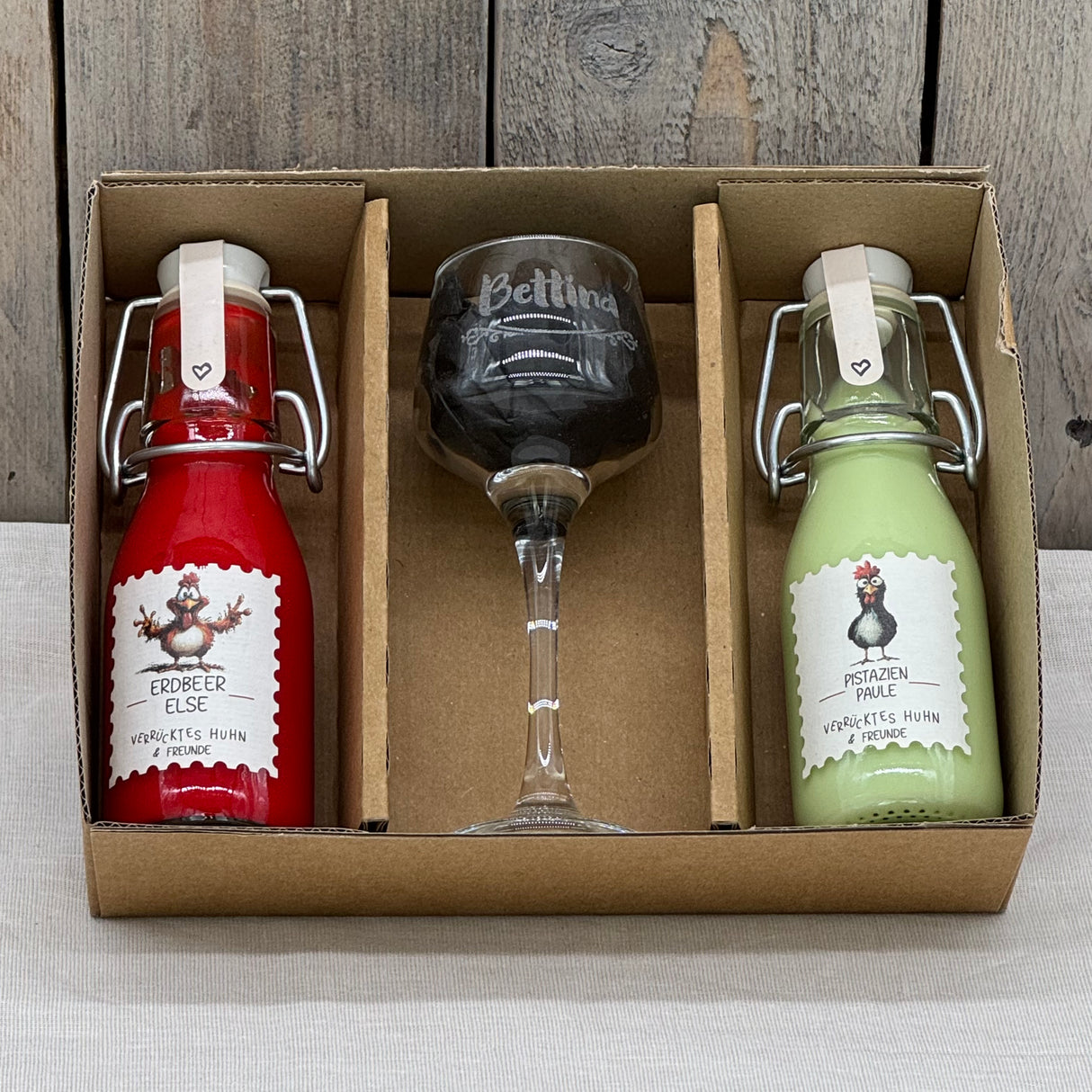 Eierlikörpaket, inkl. 2 Sorten Eierlikör und einem Glas, personalisierbar