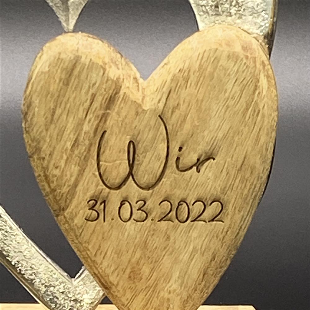 Dekoherzen aus Mangoholz und Metall, personalisierbar
