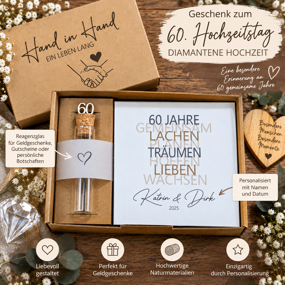 Geschenkset Diamantene Hochzeit - personalisiertes Geschenk zum 60. Hochzeitstag