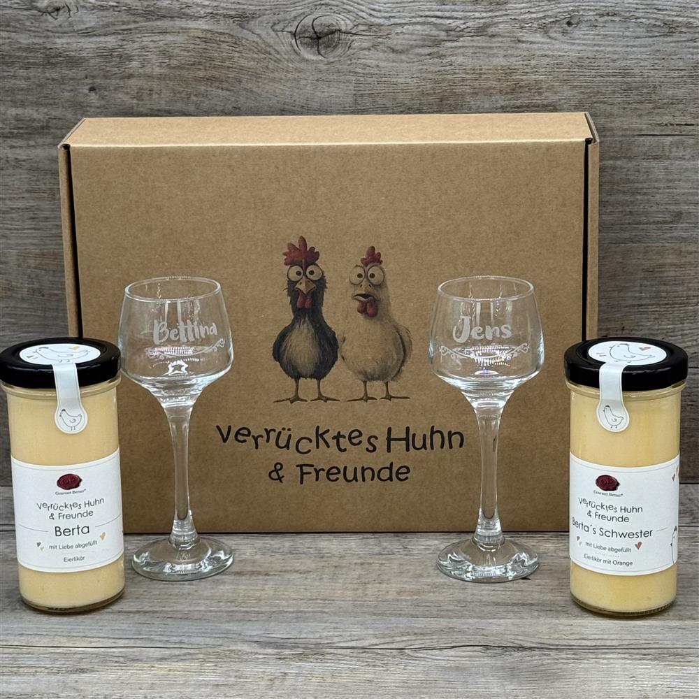 Eierlikörpaket, inkl. 2 Sorten Eierlikör und 2 Gläsern, personalisierbar