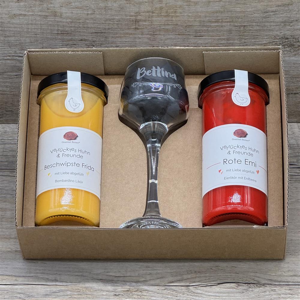 Eierlikörpaket, inkl. 2 Sorten Eierlikör und einem Glas, personalisierbar