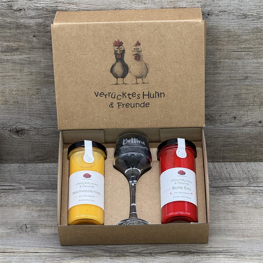 Eierlikörpaket, inkl. 2 Sorten Eierlikör und einem Glas, personalisierbar