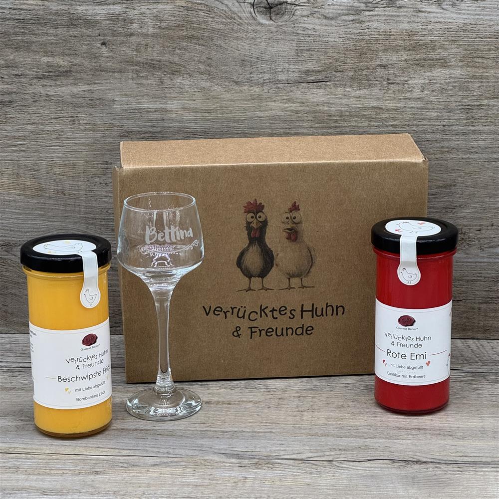 Eierlikörpaket, inkl. 2 Sorten Eierlikör und einem Glas, personalisierbar