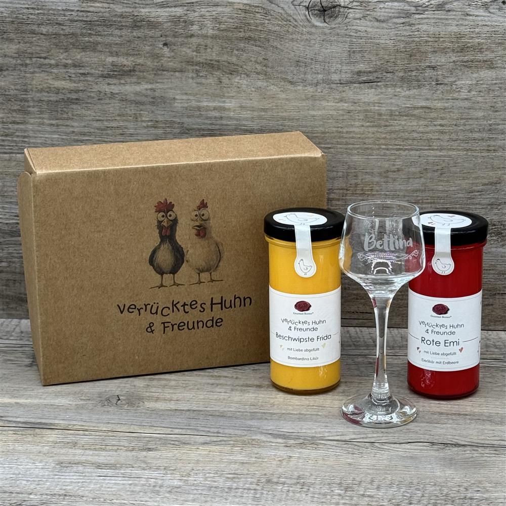 Eierlikörpaket, inkl. 2 Sorten Eierlikör und einem Glas, personalisierbar