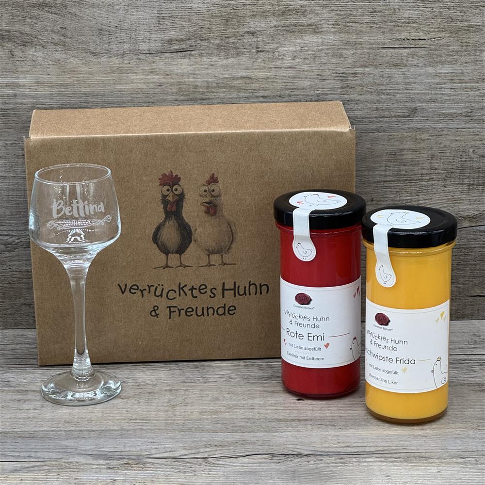 Eierlikörpaket, inkl. 2 Sorten Eierlikör und einem Glas, personalisierbar