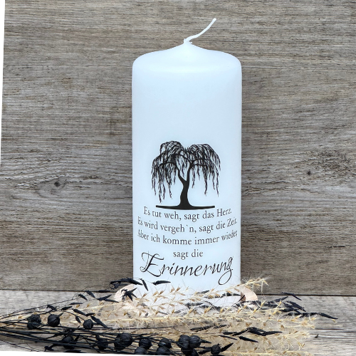 Kerze Trauer, Erinnerung - Trauerweide