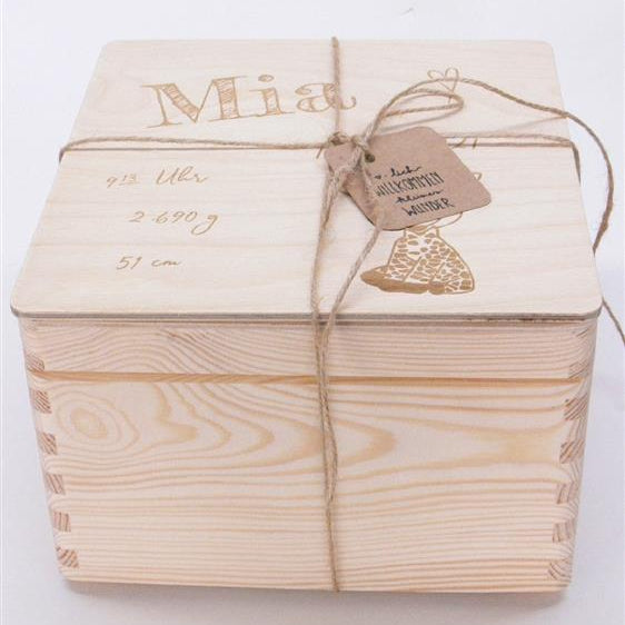 Erinnerungsbox Geburt, Lasergravur Elefant, personalisiert