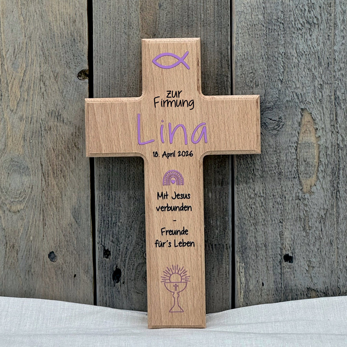Holzkreuz, Firmung - Fisch, personalisiert