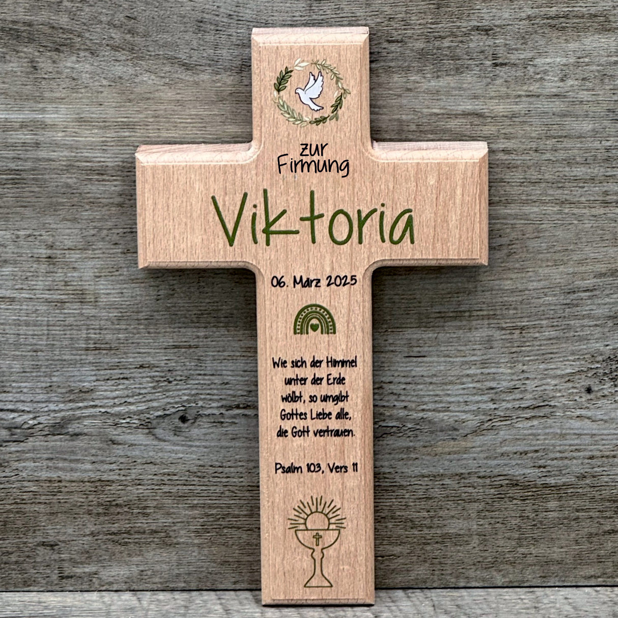 Holzkreuz, Firmung - Taube personalisiert