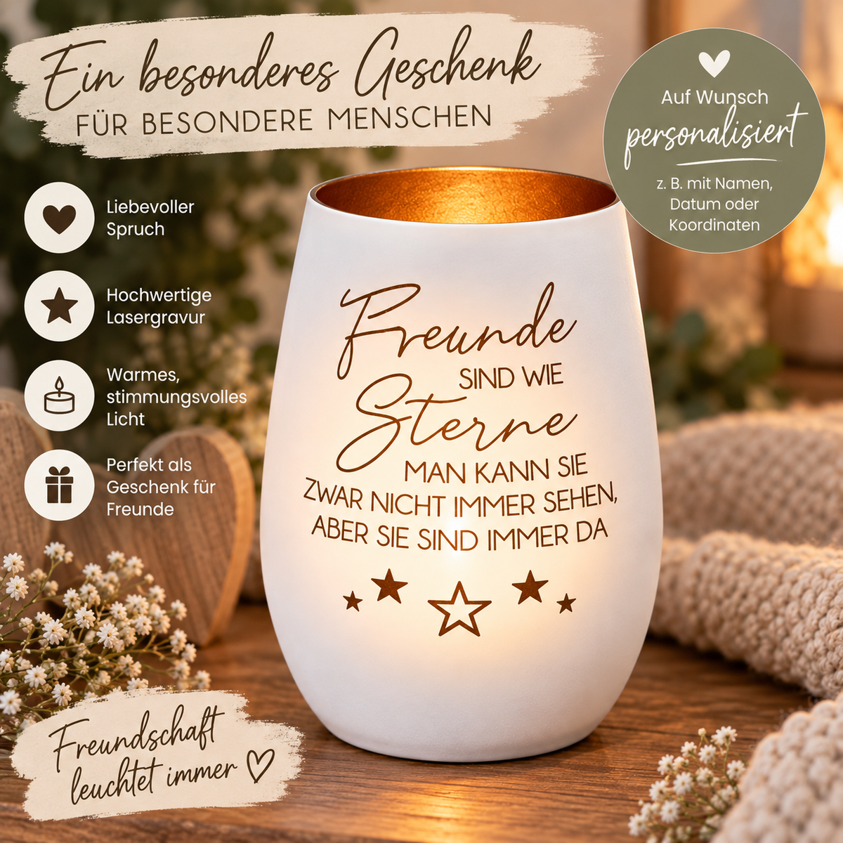 Deko Light „Freunde sind wie Sterne“ – Geschenk für beste Freundin & Freunde