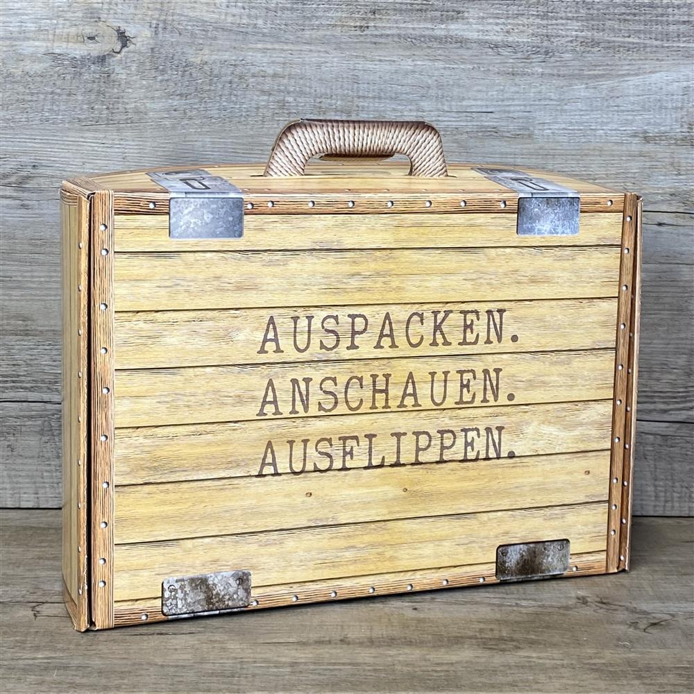 Geschenkkoffer holzoptik, groß, Auspacken, Anschauen, Ausflippen