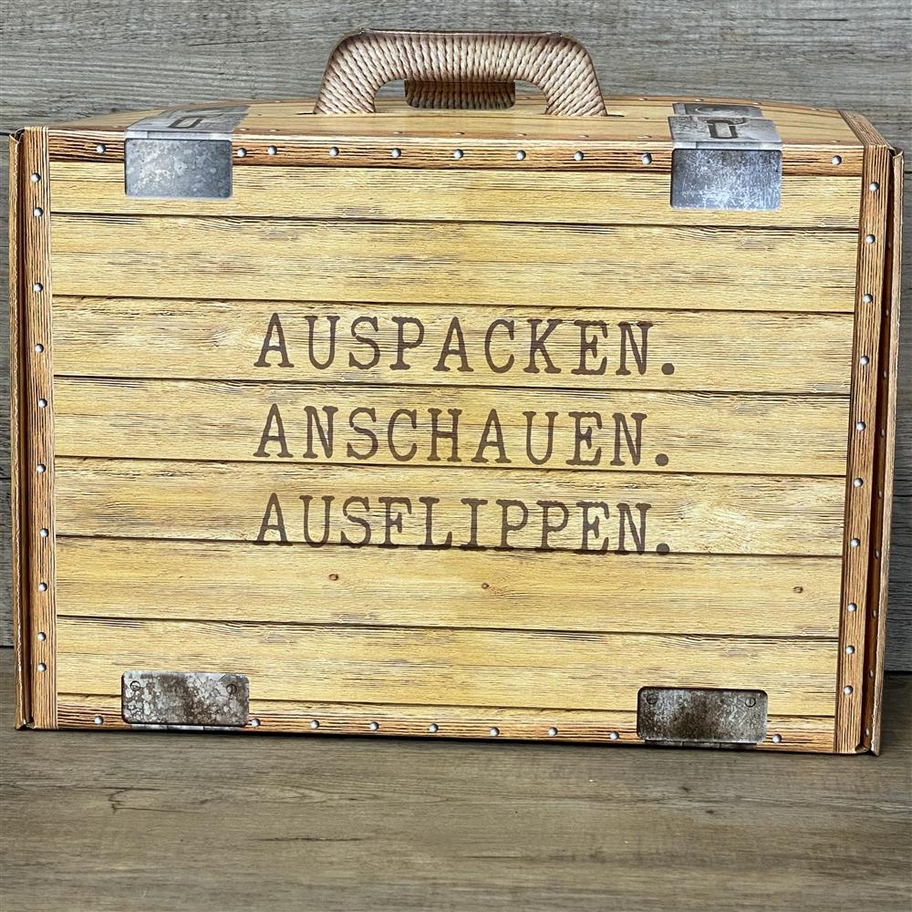 Geschenkkoffer holzoptik, groß, Auspacken, Anschauen, Ausflippen