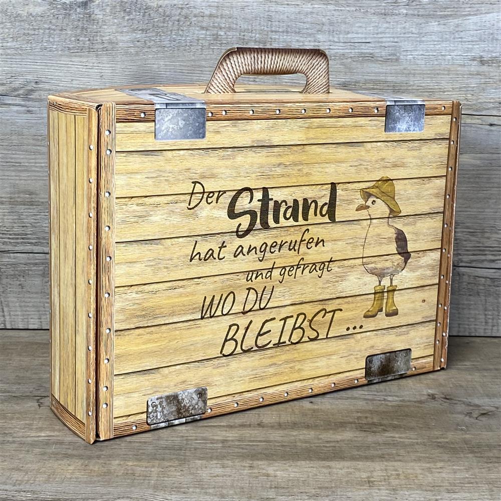 Geschenkkoffer holzoptik, klein, Der Strand hat angerufen....