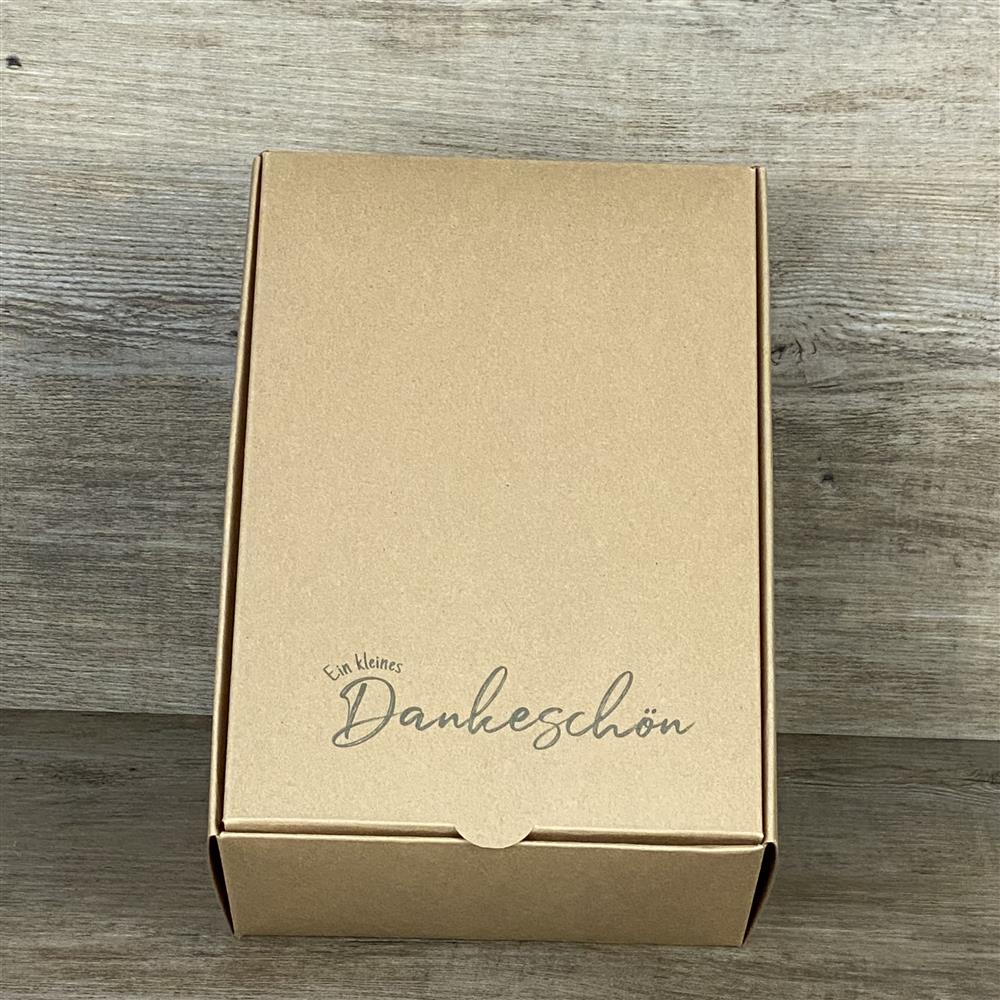 5er-Set Geschenkkartons aus stabilem Kraftkarton, 20 x 14,5 x 8 cm, mit Aufdruck „Ein kleines Dankeschön“. Perfekt für Geburtstagsgeschenke, Mitbringsel oder kleine Überraschungen.