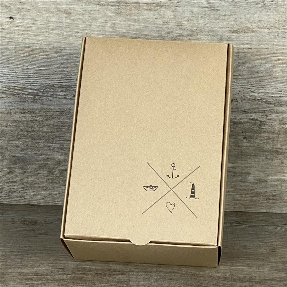 5er-Set Kraftkartons, 20 x 14,5 x 8 cm, mit maritimem Aufdruck „Navigationskreuz“. Perfekt für kreative Geschenkideen, Geburtstagsgeschenke oder besondere Mitbringsel.