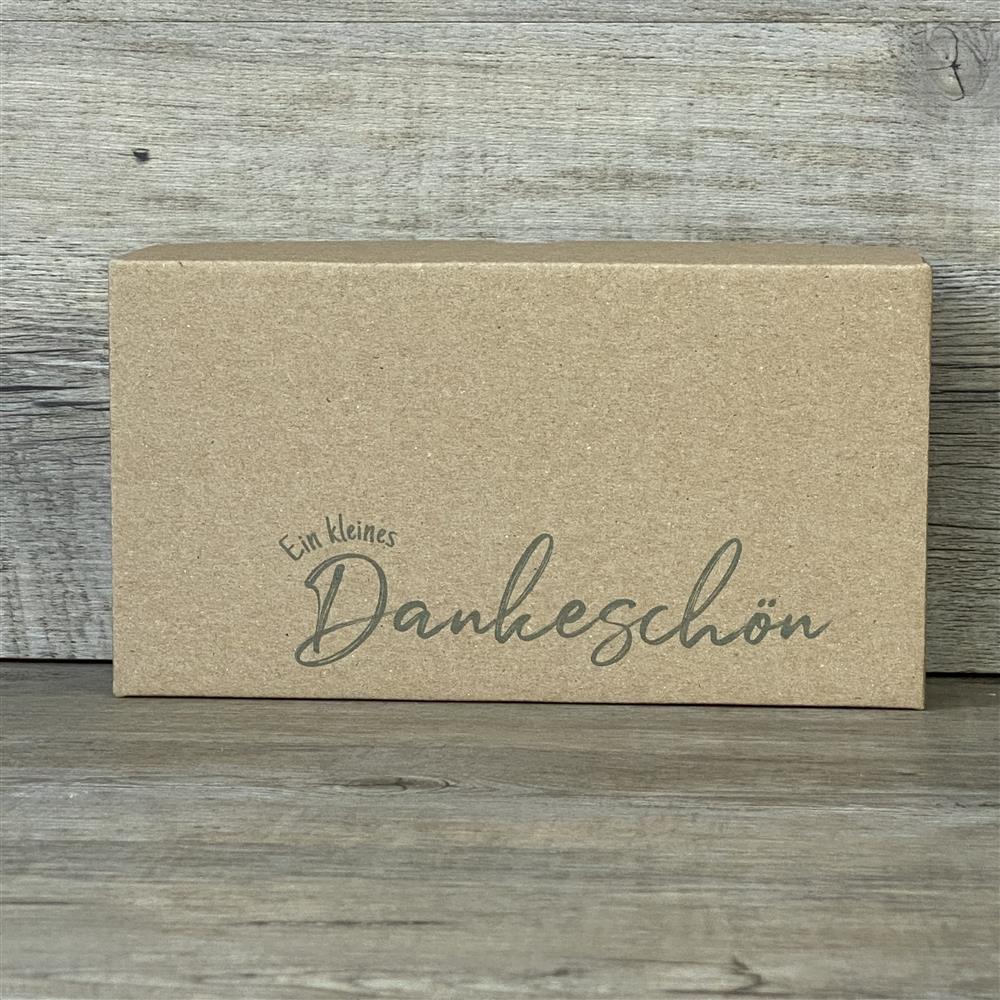 Wunderschöner Geschenkkarton aus hochwertigem Kraftkarton. 5 Stück. Größe: 21 x 11 x 6 cm. Aufdruck: Ein kleines Dankeschön. Ideal, um kleine Geschenke stilvoll zu verpacken.