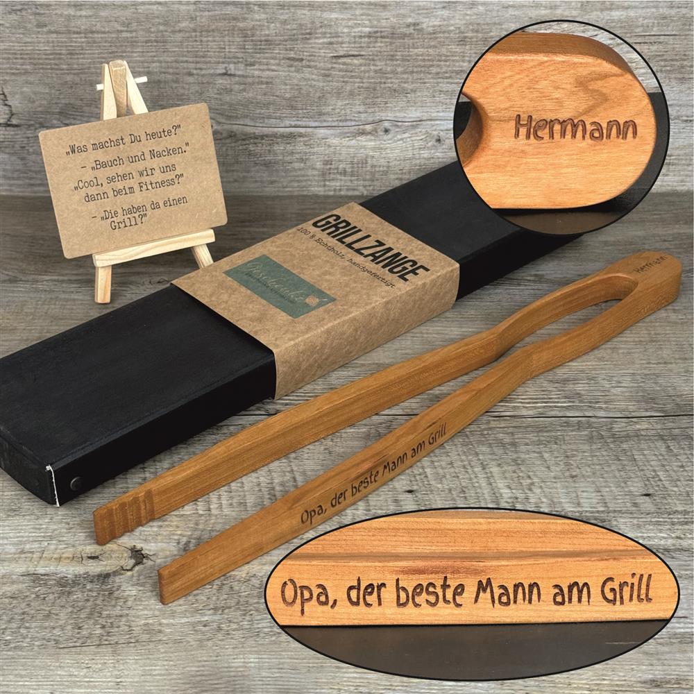 Grillzange, kirsche, 55 cm, Opa, der beste Mann am Grill, personalisierbar