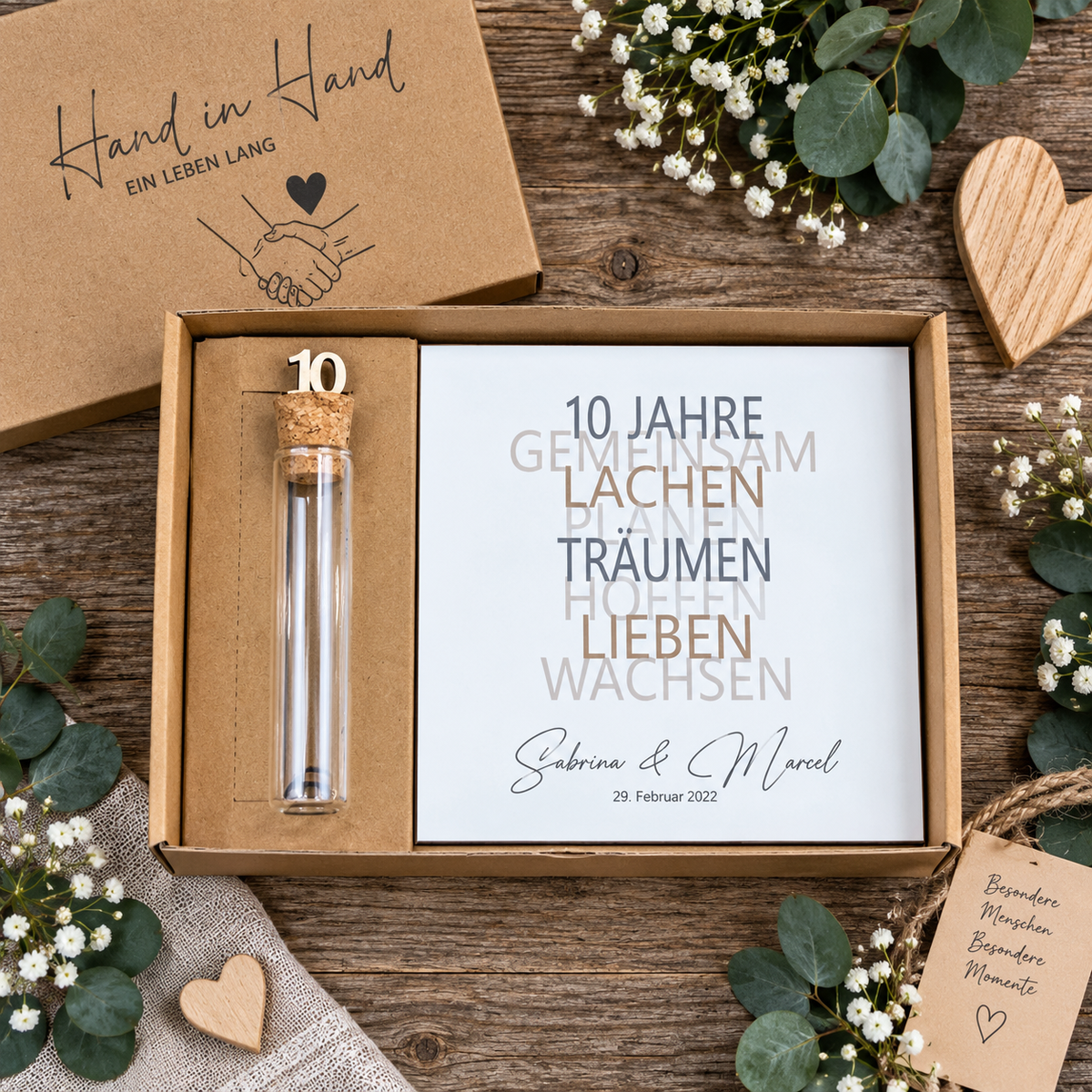 Geschenkset Hölzerne Hochzeit - personalisiertes Geschenk zum 10. Hochzeitstag