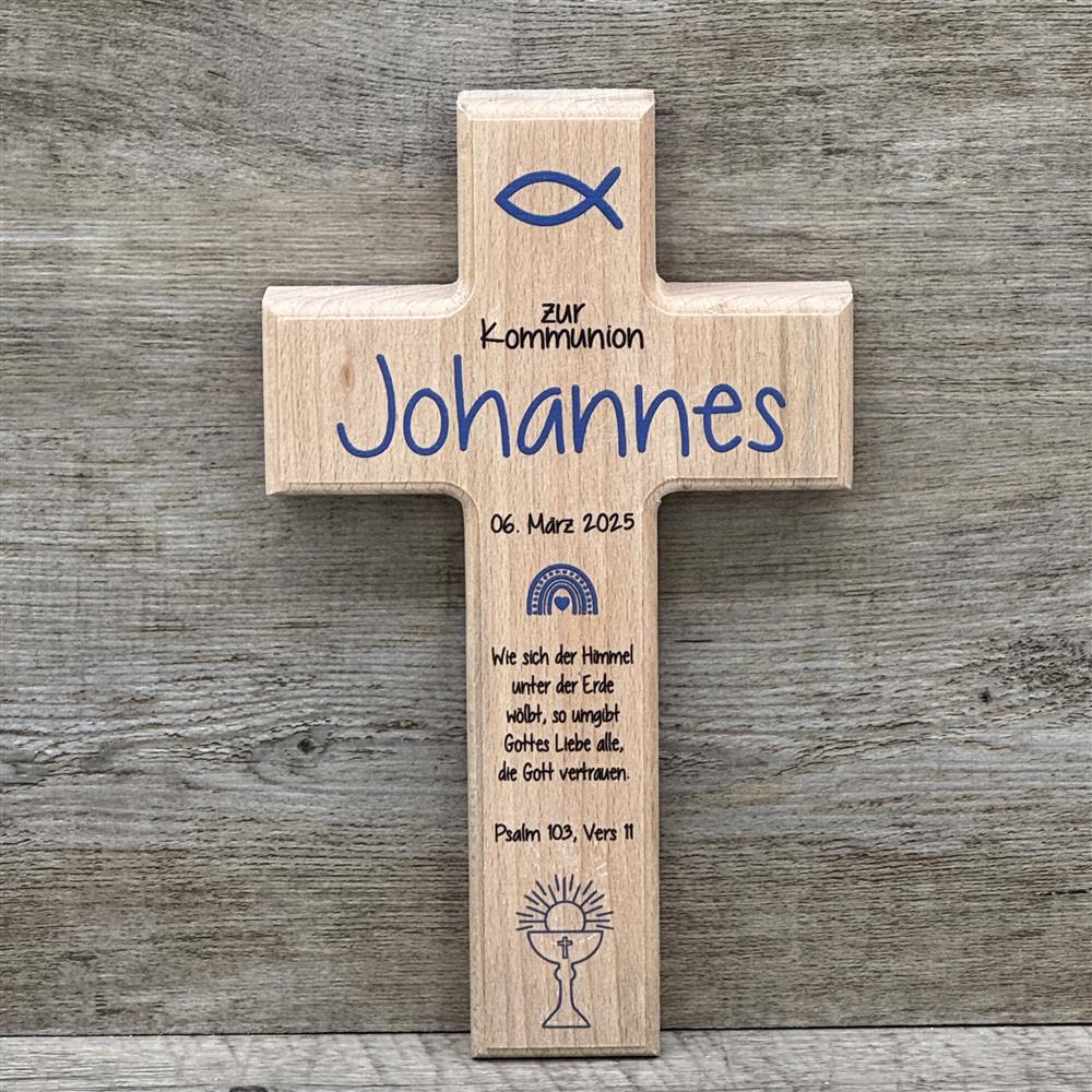 Holzkreuz, Konfirmation - Fisch, personalisiert