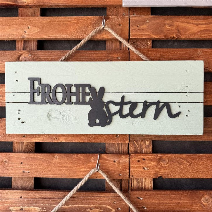 Holzschild Frohe Ostern - Hase