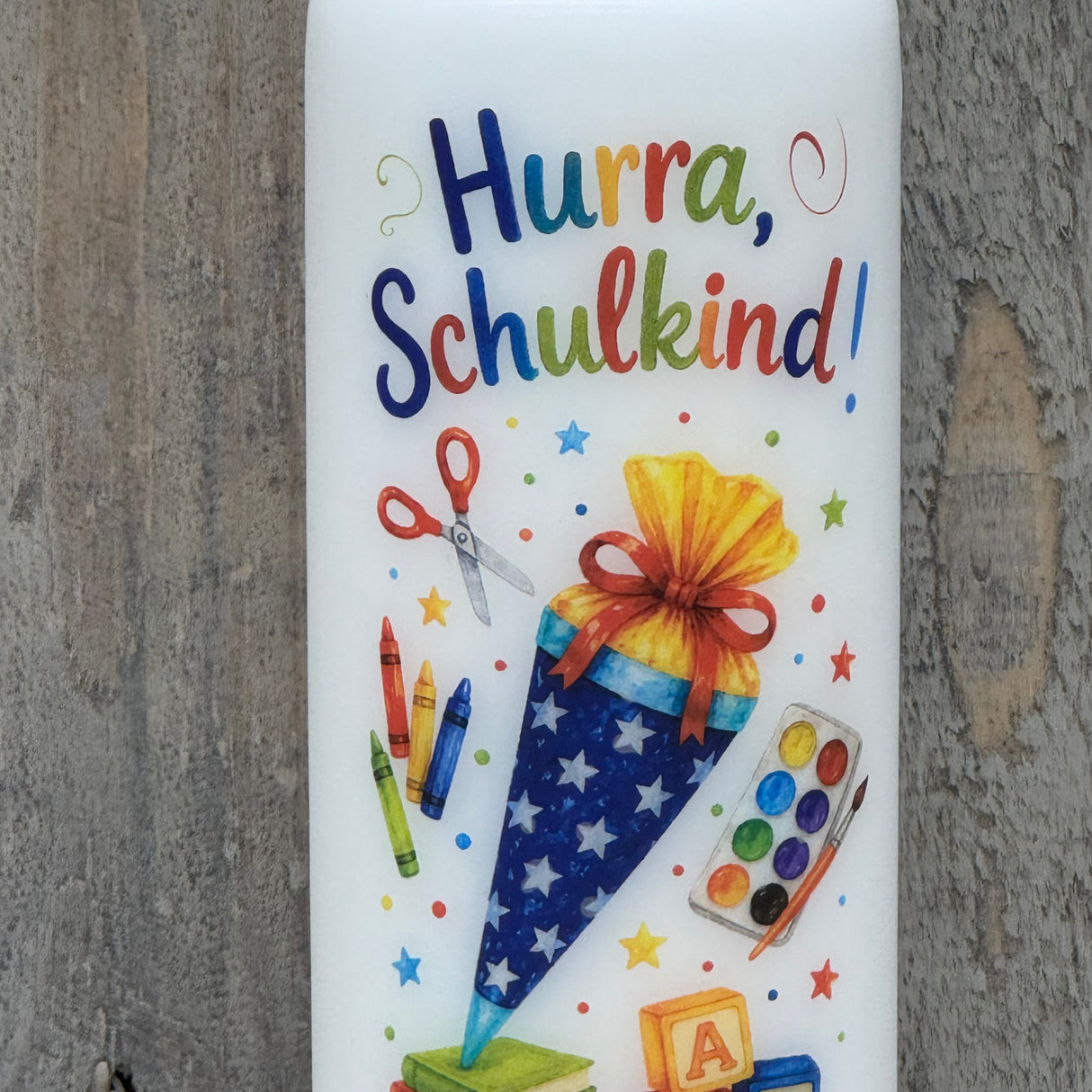 Kerze zur Einschulung - Hurra, Schulkind!