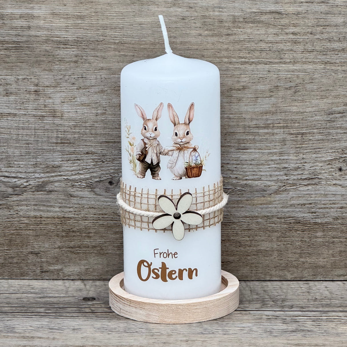 Stumpenkerze Frohe Ostern, Hasenpaar