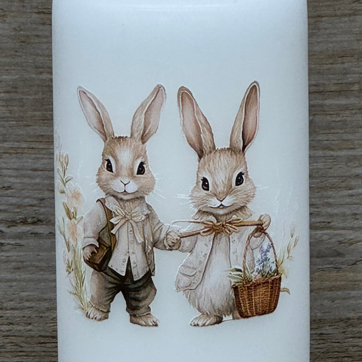 Stumpenkerze Frohe Ostern, Hasenpaar