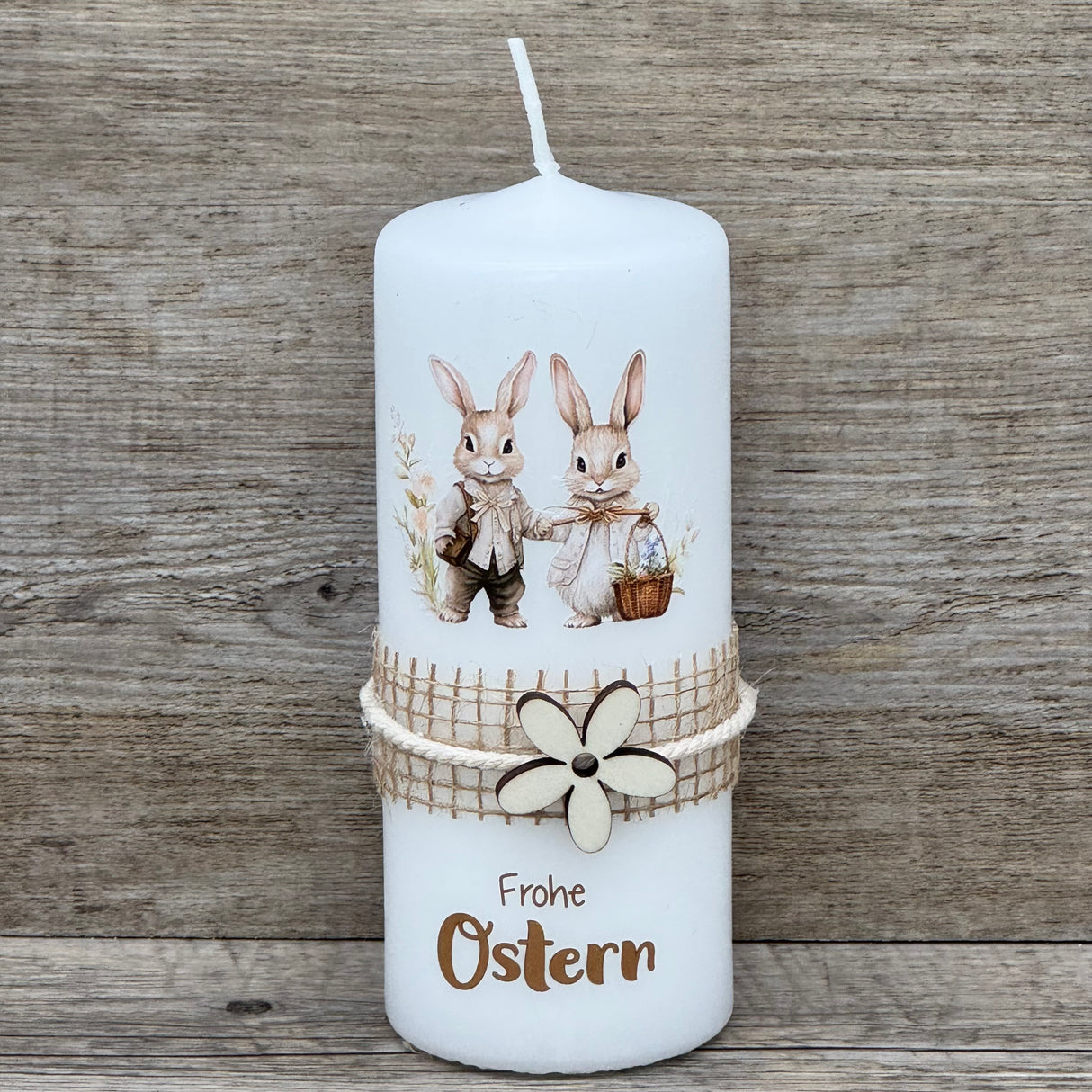 Stumpenkerze Frohe Ostern, Hasenpaar
