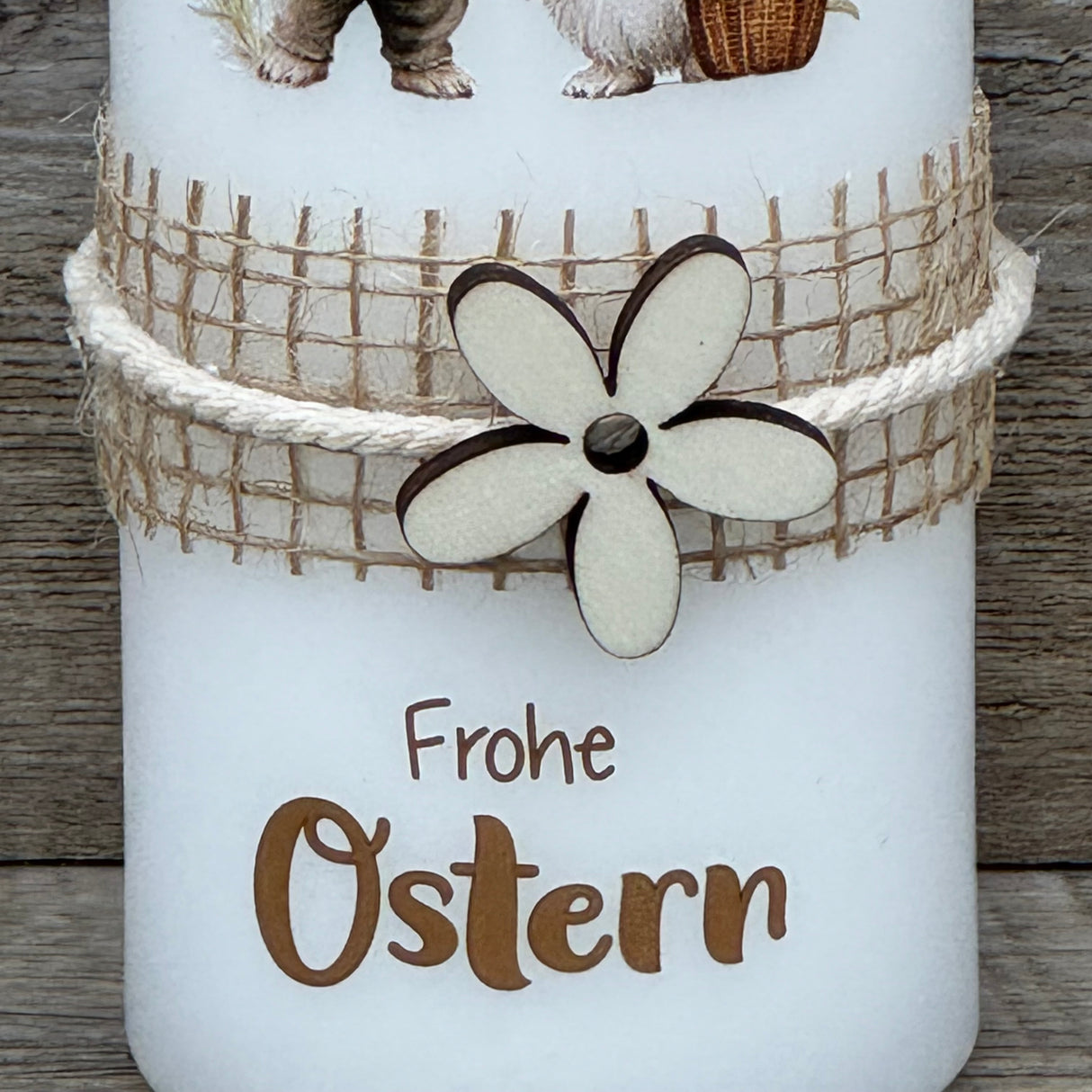 Stumpenkerze Frohe Ostern, Hasenpaar