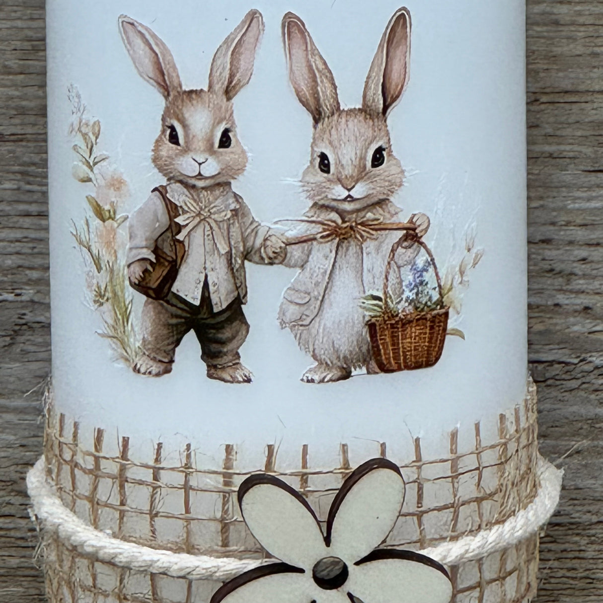 Stumpenkerze Frohe Ostern, Hasenpaar