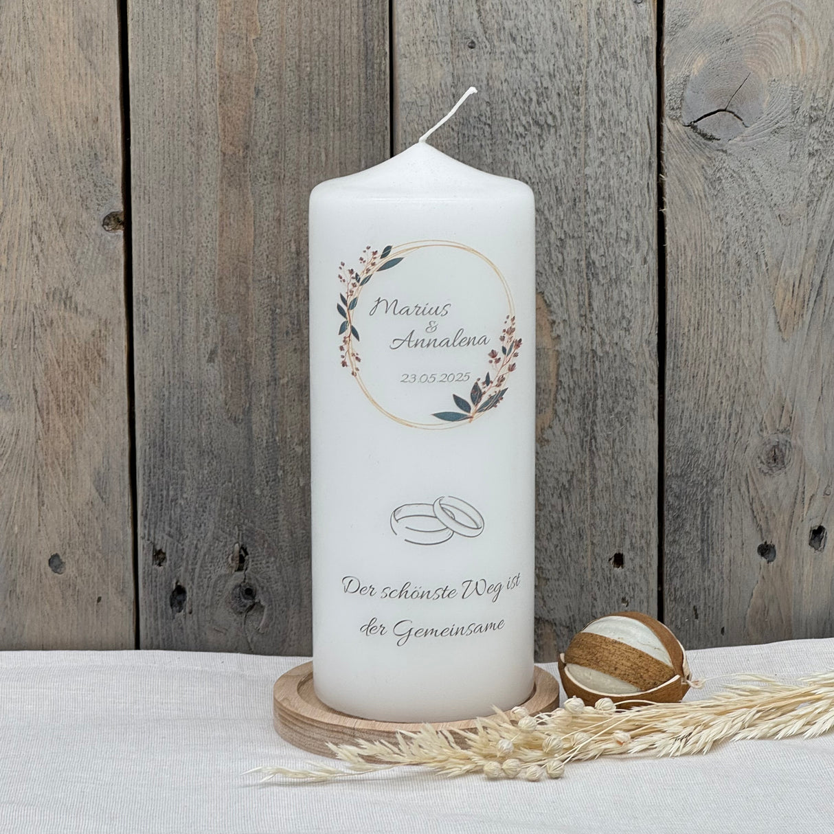 Personalisierte Hochzeitskerze mit Namen & Datum