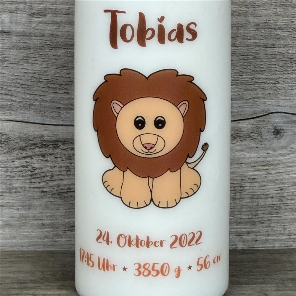Kerze 15 x 6cm, Geburt - Löwe, personalisiert