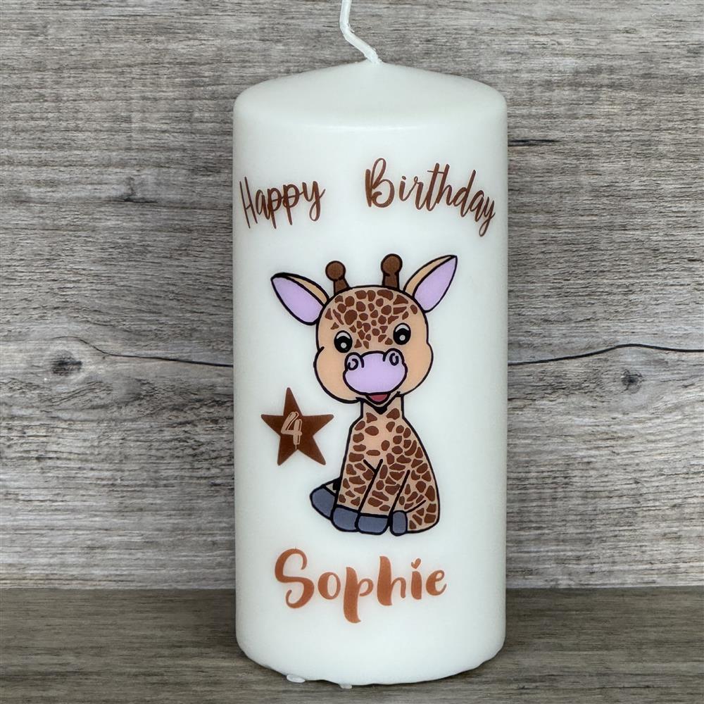 Kerze 15 x 6cm, Kindergeburtstag - Giraffe, personalisiert