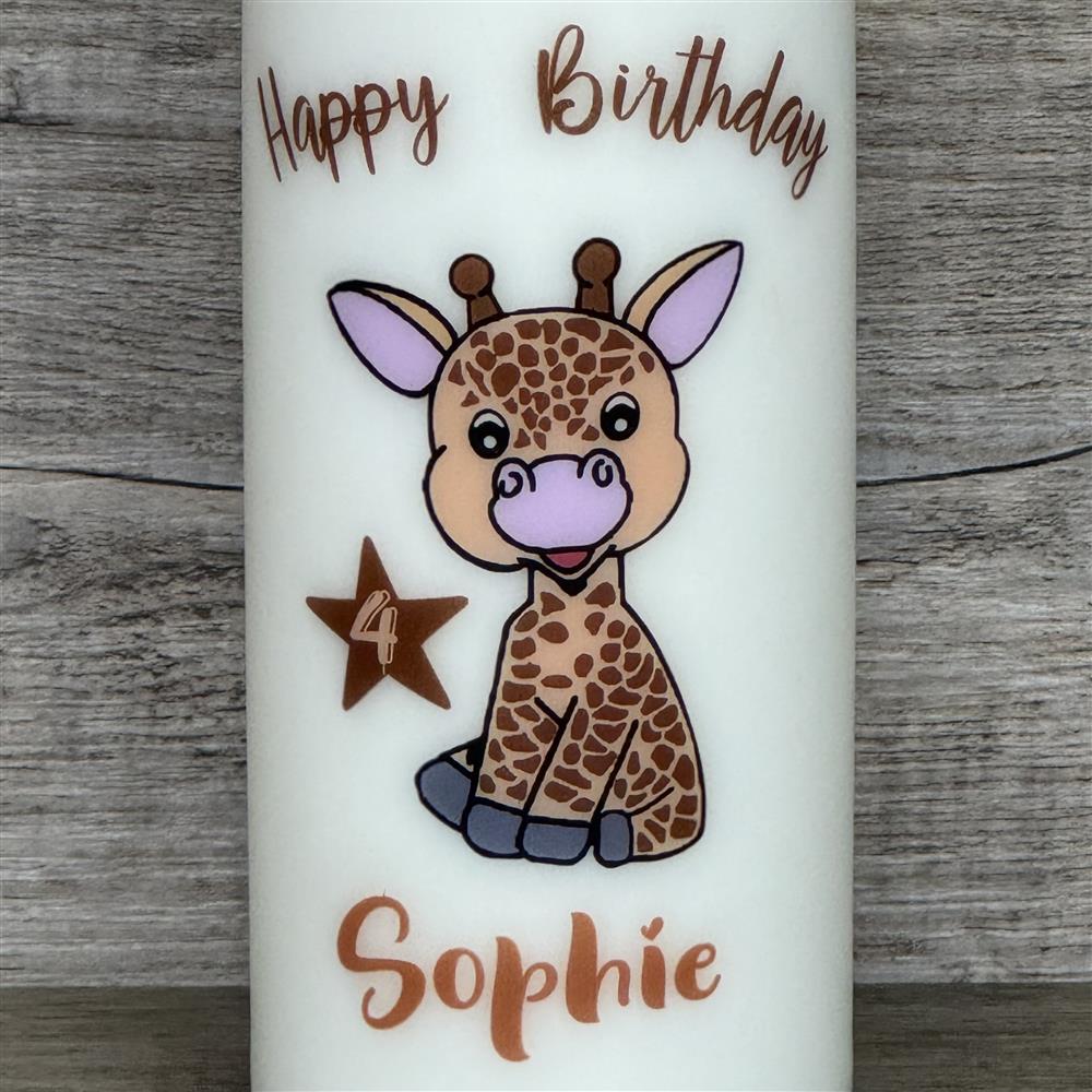 Kerze 15 x 6cm, Kindergeburtstag - Giraffe, personalisiert