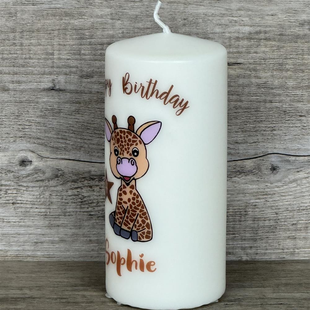 Kerze 15 x 6cm, Kindergeburtstag - Giraffe, personalisiert