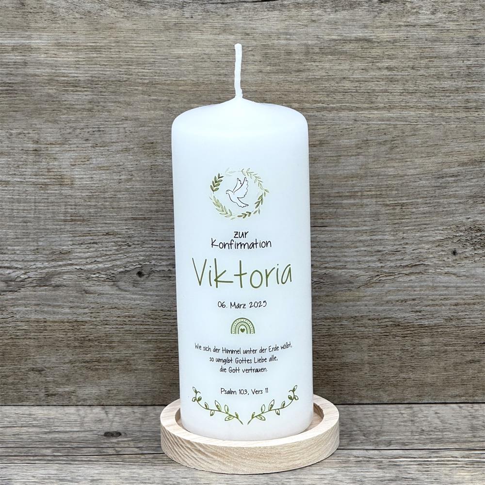 Kerze, Kommunion - Taube, personalisiert