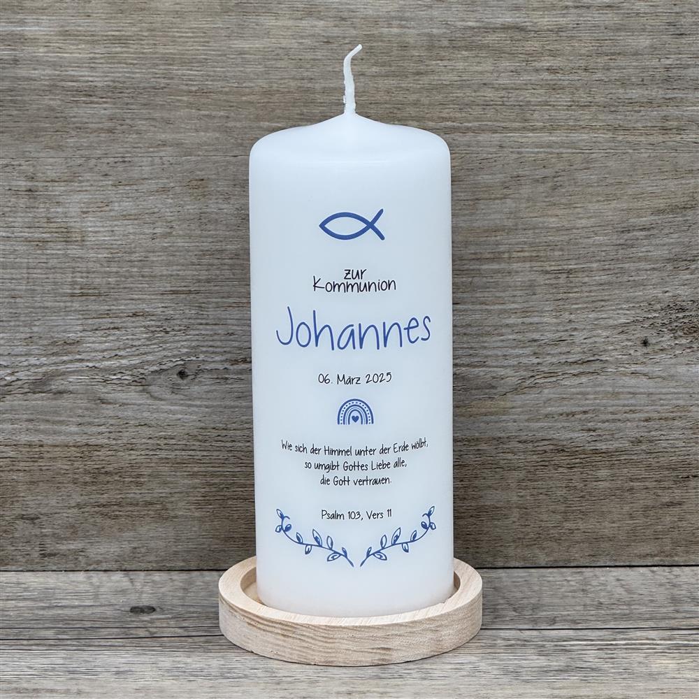 Kerze, Konfirmation - Fisch, personalisiert