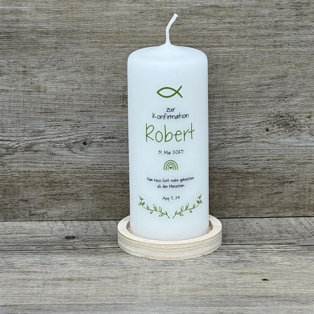 Kerze, Konfirmation - Fisch, personalisiert