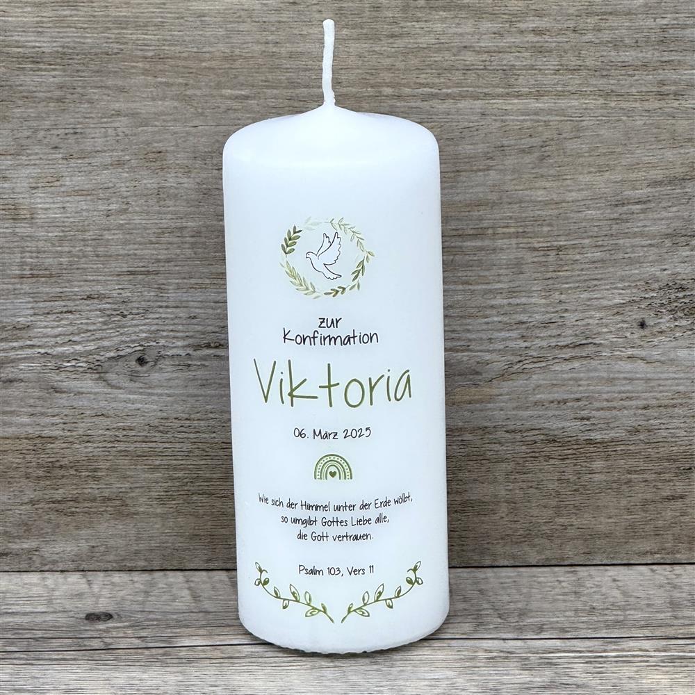 Kerze Konfirmation - Taube, personalisiert