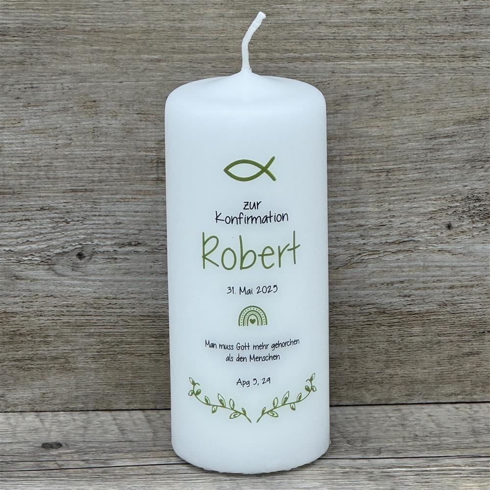 Kerze, Taufe - Fisch, personalisiert