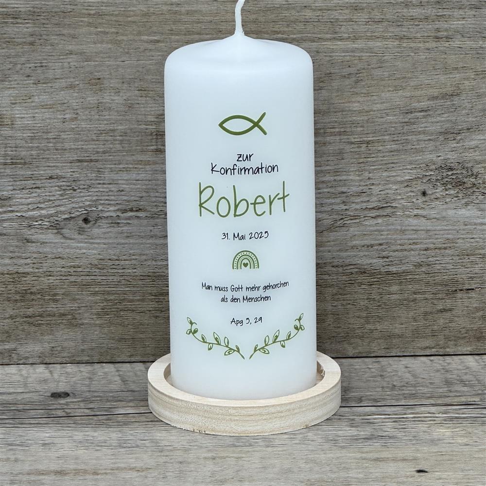 Kerze, Taufe - Fisch, personalisiert