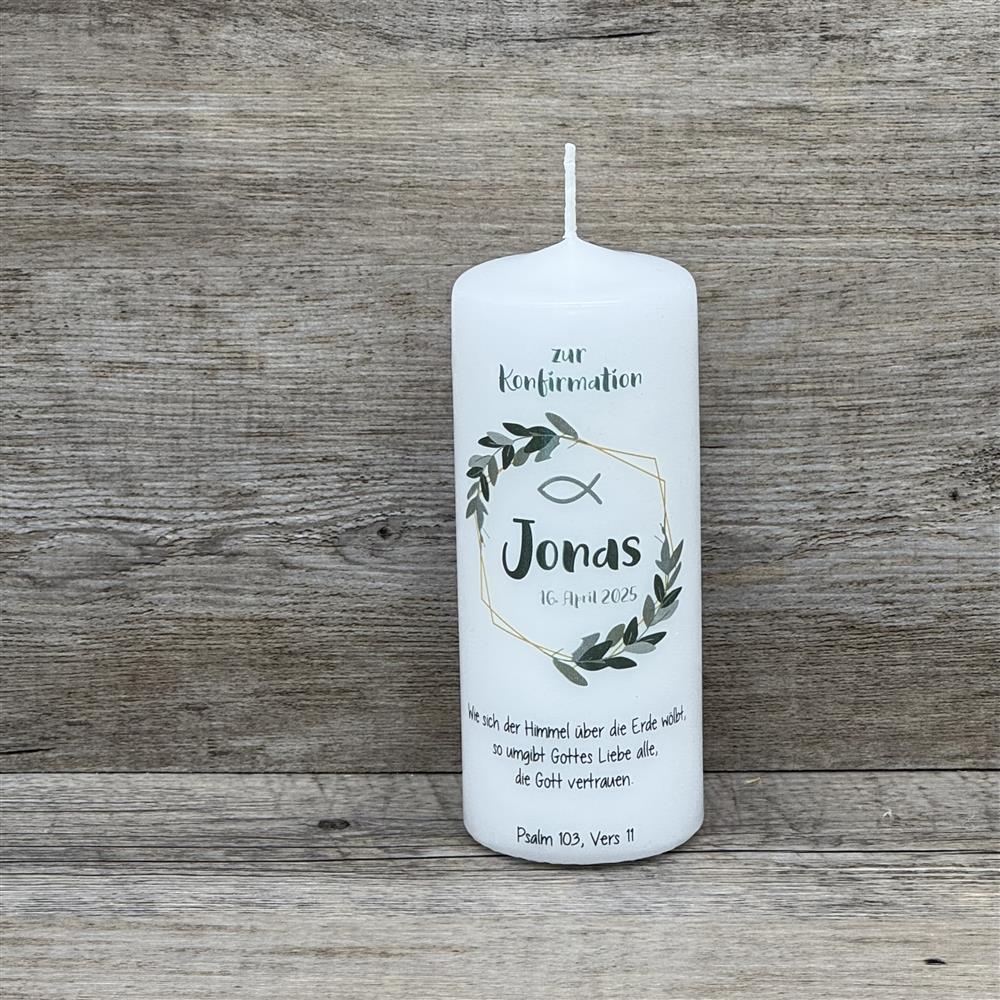 Kerze, Taufe - Kranz, personalisiert