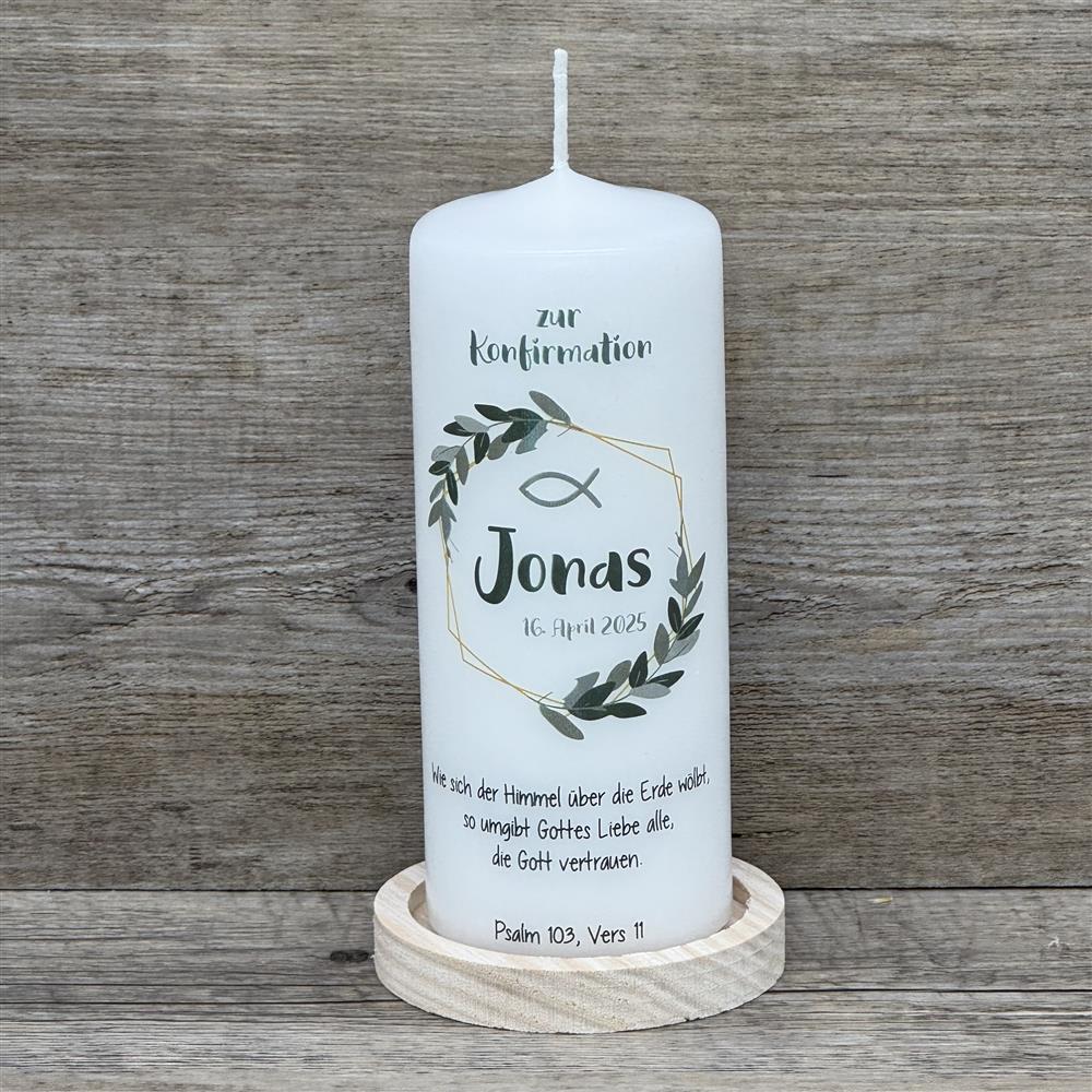 Kerze, Taufe - Kranz, personalisiert
