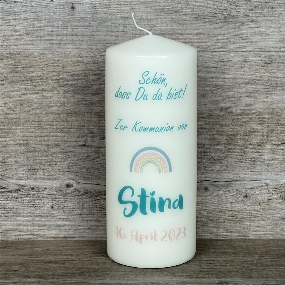 Kerze 20 x 8cm, Firmung - Schön, dass Du da bist, personalisierbar