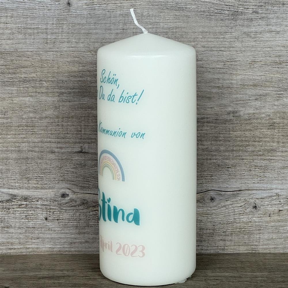 Kerze 20 x 8cm, Taufe - Schön, dass Du da bist, personalisierbar