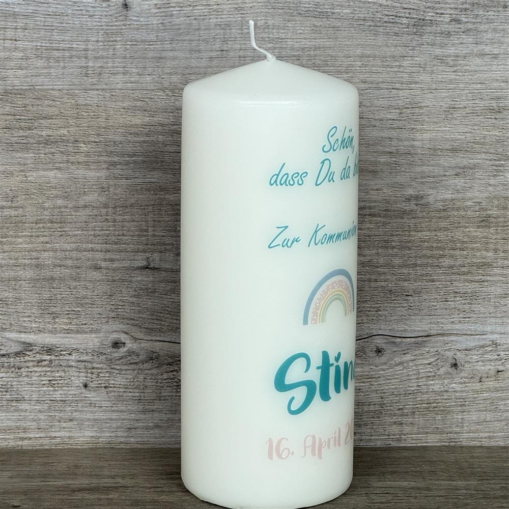 Kerze 20 x 8cm, Taufe - Schön, dass Du da bist, personalisierbar