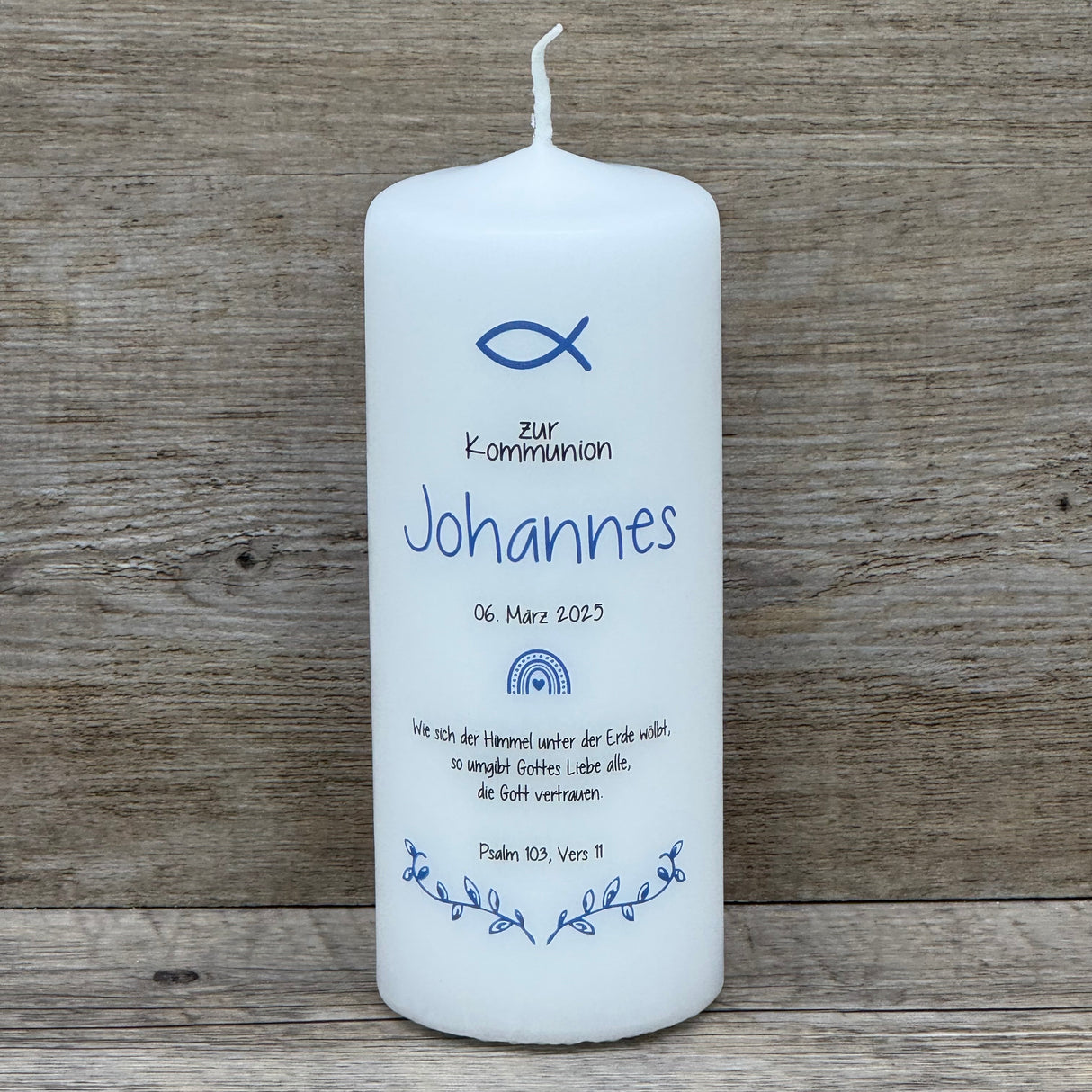 Personalisierte Kommunionskerze - Fisch