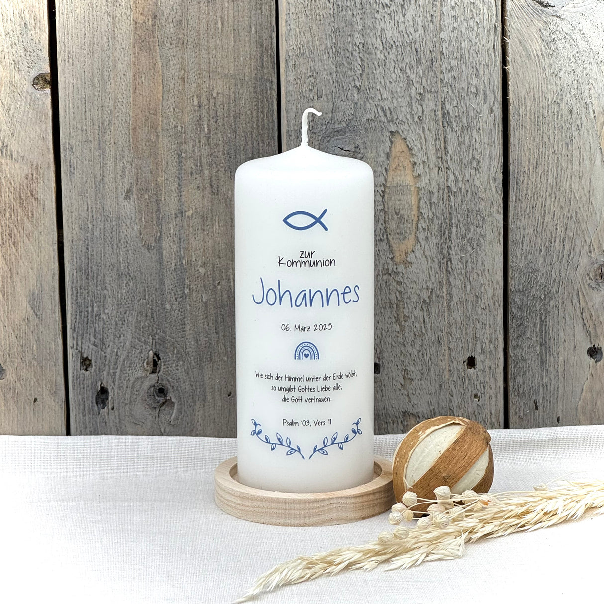 Personalisierte Kommunionskerze - Fisch