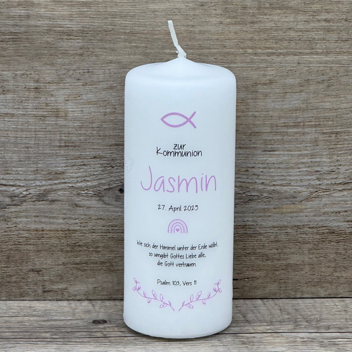 Personalisierte Kommunionskerze - Fisch