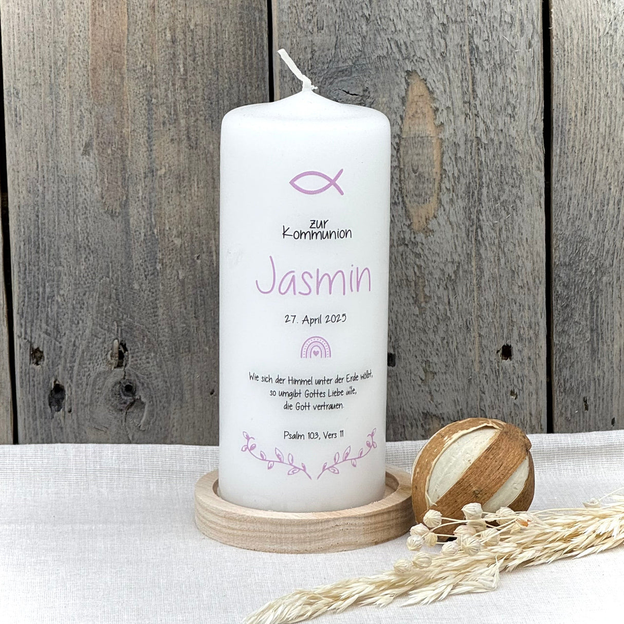 Personalisierte Kommunionskerze - Fisch